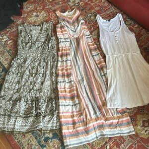 Three summer dresses.  Size medium. White dress is Gap.